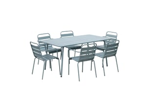 Ensemble table de jardin + 6 fauteuils en métal bleu gris - baca