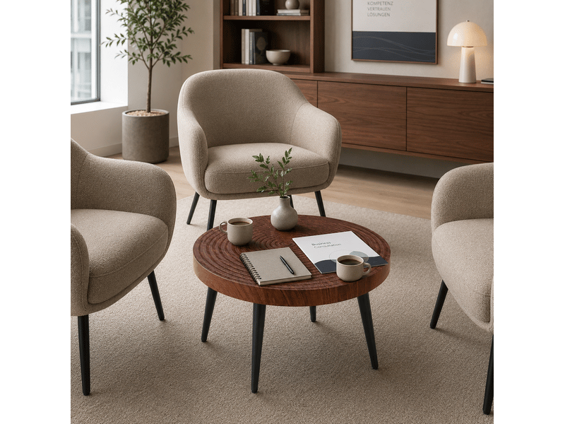 Table basse ronde avec plateau de 5 cm et pieds métalliques à patins réglables pour salon en mdf noyer 60 × 60 × 37 cm - Conforama D
