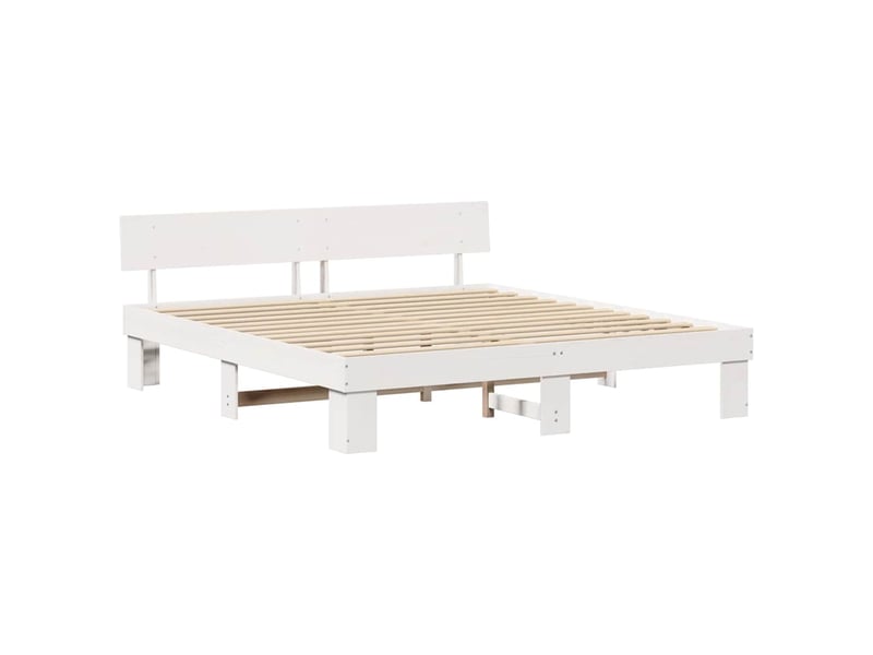 Lit double- lit adulte - cadre de lit avec tête de lit blanc 180 x 200 cm pin massif - Conforama C