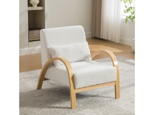 Fauteuil 70,5 x 82,5 x 80,5 cm –  accoudoirs courbés en bois massif – tissu chenille - ivoire
