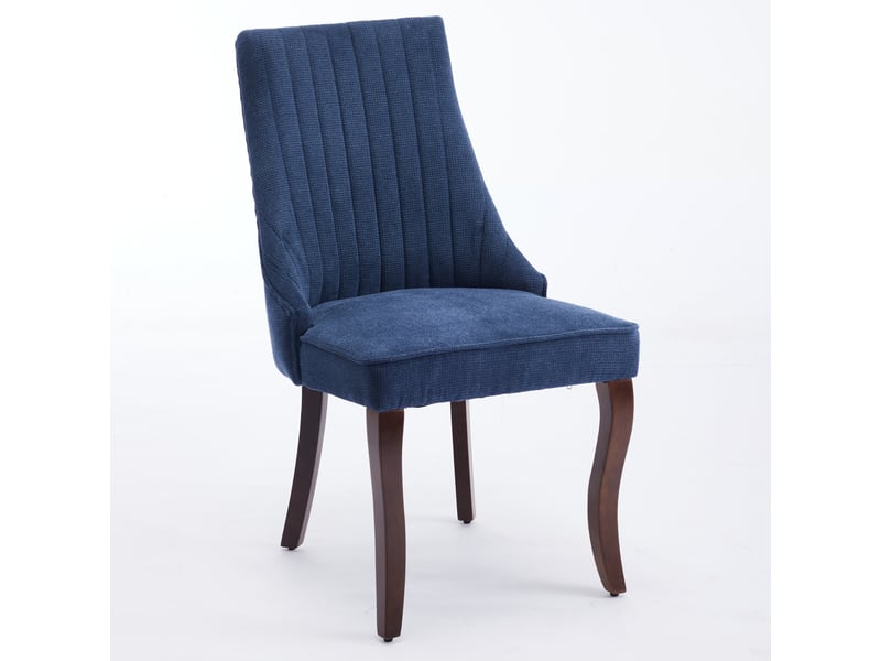  Lot de 2 chaises de salle à manger 64x50x95,5cm dossier haut, mousse haute densité, pieds en bois, chenille bleu  - Conforama A