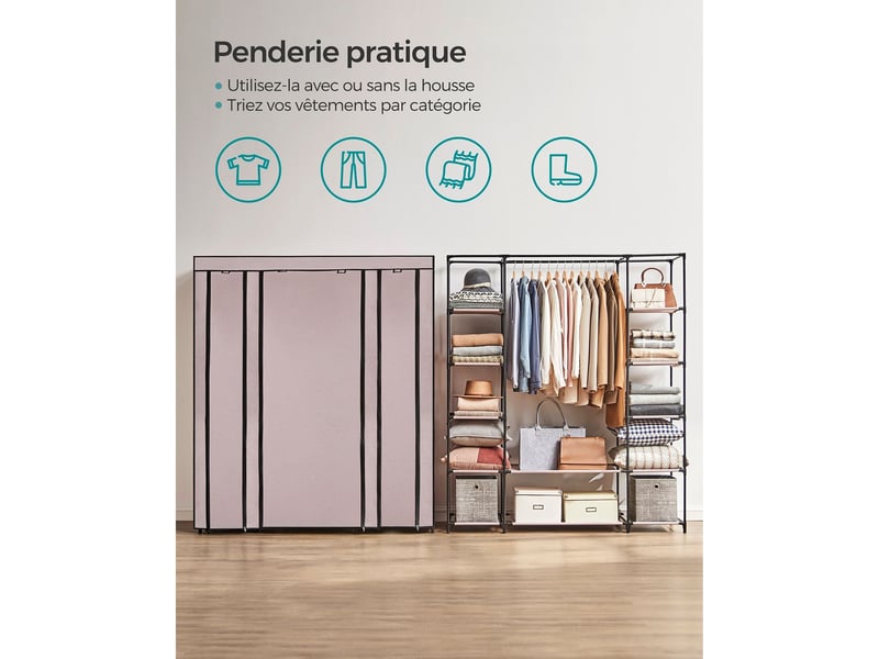 Armoire de rangement xxl penderie dressing en tissu non-tissé 175 x 150 x 45 cm rose 12_0004011  - Conforama C