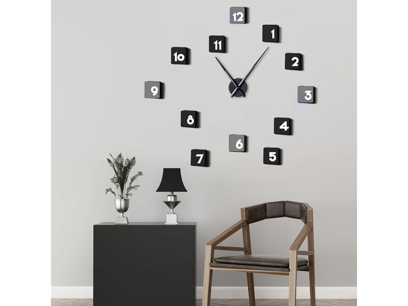  Grandes aiguilles d'horloge murale 3d – aiguilles silencieuses en acier inoxydable à monter soi-même – décoration de chambre – noir  - Conforama E