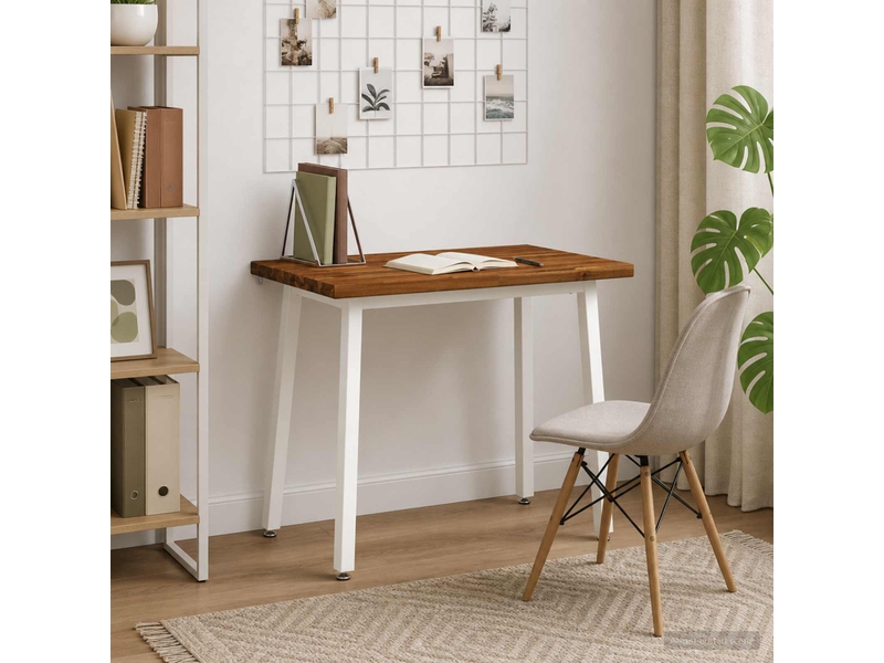 Table à manger moderne 110x55x75 cm bois d'acacia massif naturel et blanc shl23639 - Conforama C