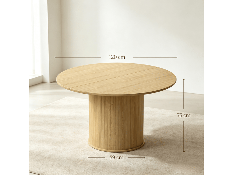  Table à manger ronde 4 à 6 personnes ø120 x 75 cm, décor bois clair mdf  - Conforama C