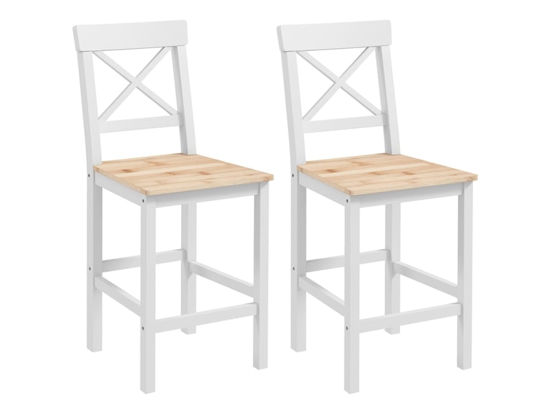  Tabourets de bar lot de 2 avec dossier croisé et repose-pieds  - style campagne, pin massif naturel  - Conforama A