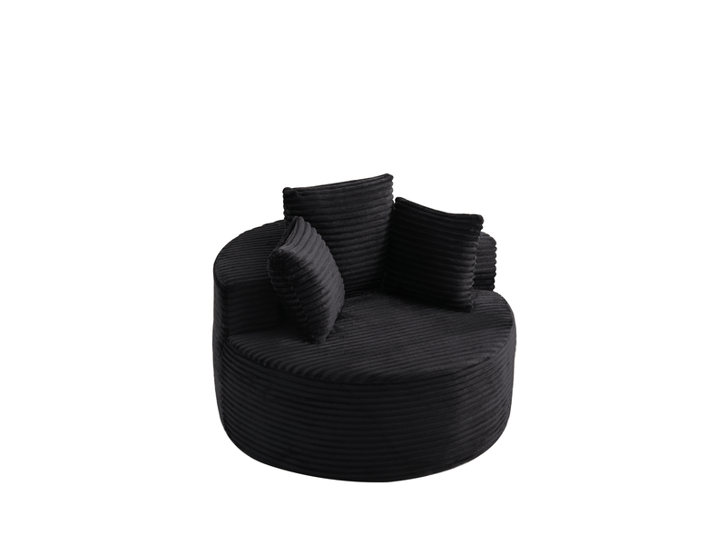  Fauteuil lounge rond 1 place 110x110x82 cm en velours côtelé noir  - Conforama A