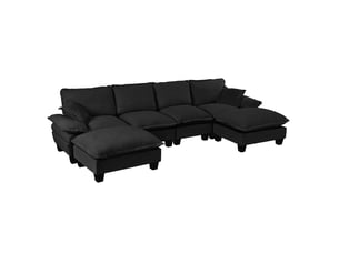 Canapé d'angle, canapé modulable, 6 places, en tissu chenille, noir, mobilier pour espace de vie, pour salon et séjour