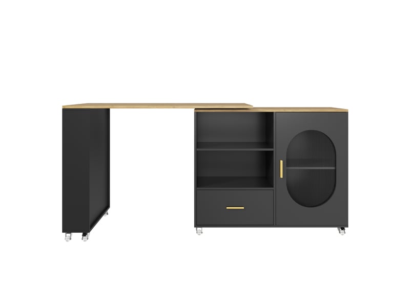  Îlot de cuisine mobile avec plateau pivotant 360°, naturelnoir, 120–180 x 60 x 90 cm  - Conforama A