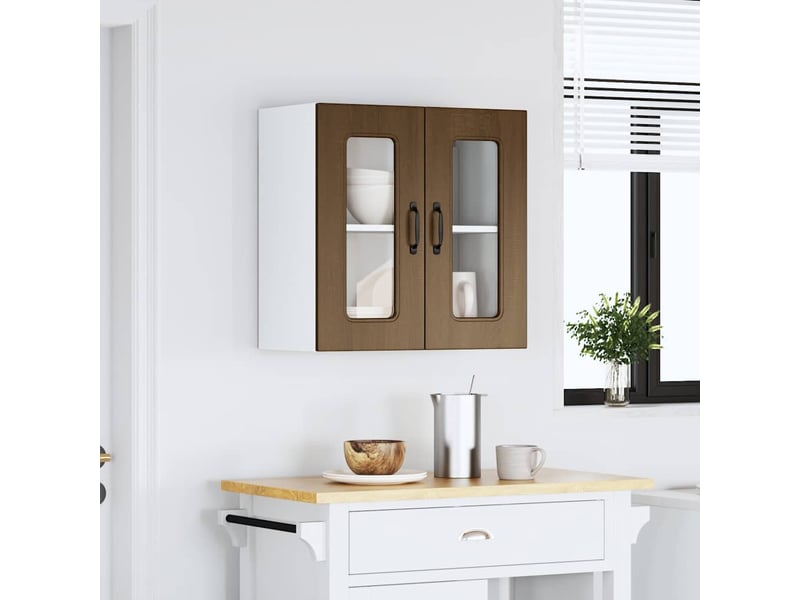  Armoire murale de cuisine et porte en verre kalmar chêne marron shl8627  - Conforama D
