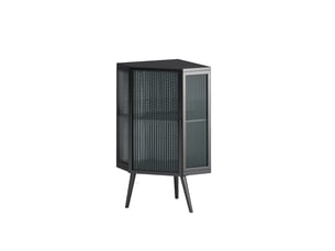 Meuble d'angle en métal et verre trempé 2 niveaux noir 56 x 42.5 x 80 cm