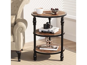 Table d'appoint ronde 3 niveaux, 3 étagères rangement, style industriel bois métal, cadre acier, salon chambre petits espaces: rétro