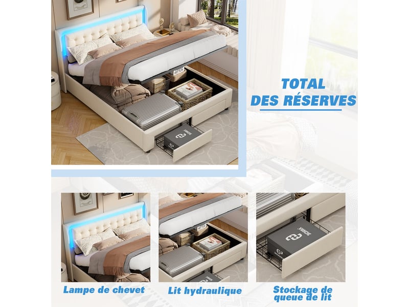 Lit coffre 140x190cm ezssw coloris beige - Conforama C