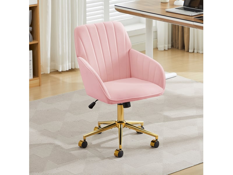  Chaise de bureau pivotante rose en velours, hauteur réglable de 50 à 59 cm, conçue pour le travail à domicile  - Conforama E
