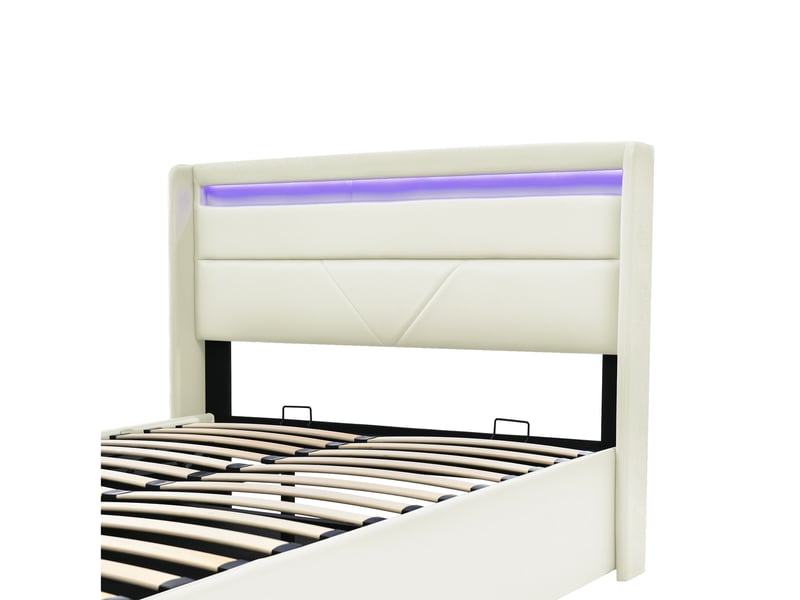  Lit coffre 160x200 cm, lit adulte avec led en blanc, matelas inclus  - Conforama E