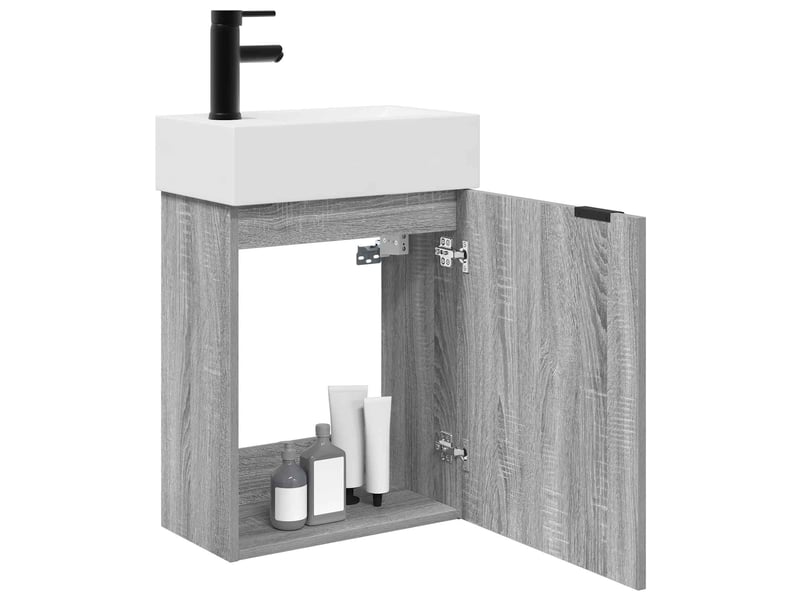  Meuble de rangement salle de bain avec robinet sonoma gris shl1328  - Conforama C