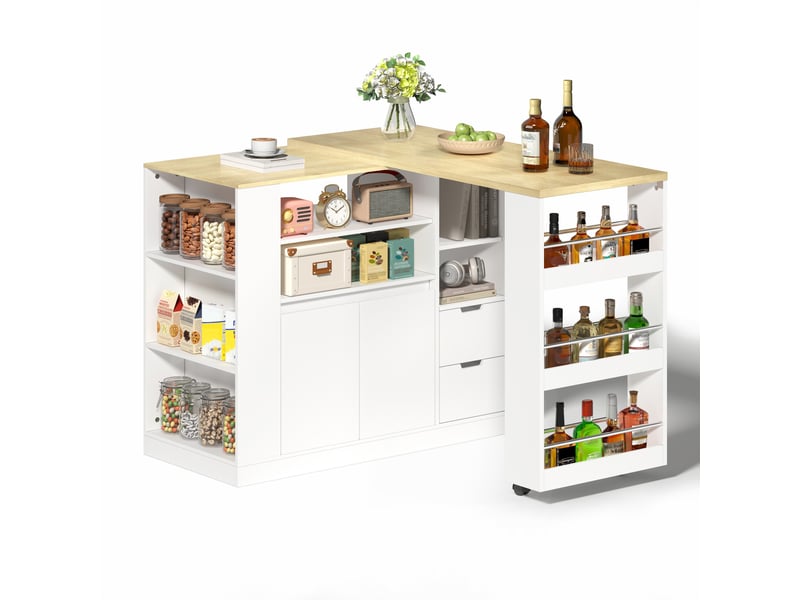  Îlot de cuisine 2 portes 2 tiroirs coloris blanc mdf îlot de cuisine blanc - Conforama A