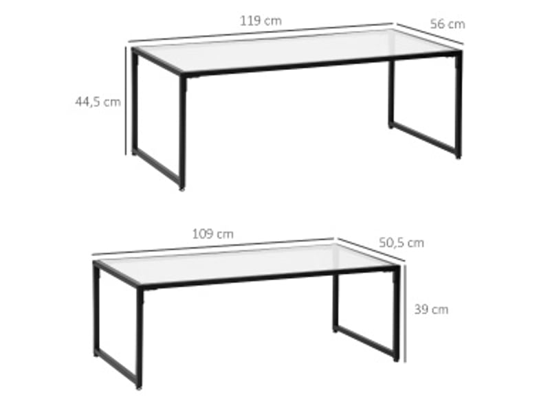  Tables basses gigognes 2 pièces empilables avec plateau en verre trempé et cadre en acier noir pour salon  - Conforama C