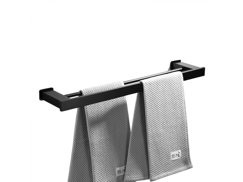  Porte-serviettes mural space square en aluminium avec double tige, noir, 40 cm (double usage, sans perçage) - noir  - Conforama A