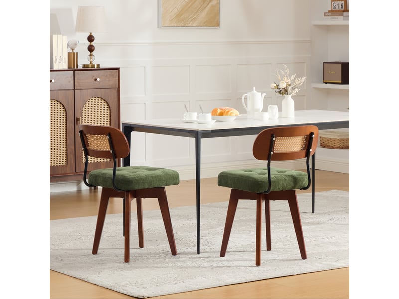 Lot de 2 chaises pivotantes 360° rotin et chenille verte, h77 cm Fay Lum - Conforama E