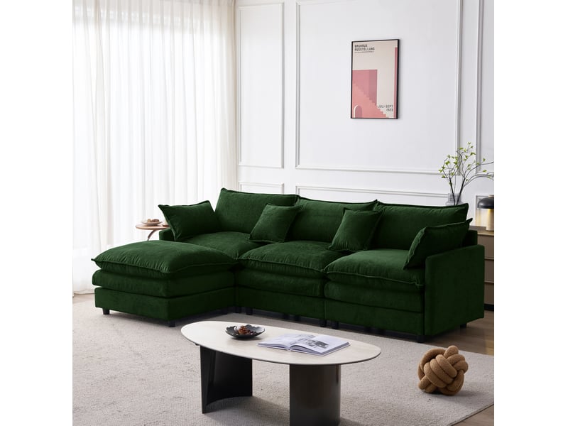  Canapé d'angle modulable 3 places avec repose-pieds en chenille vert  - Conforama C