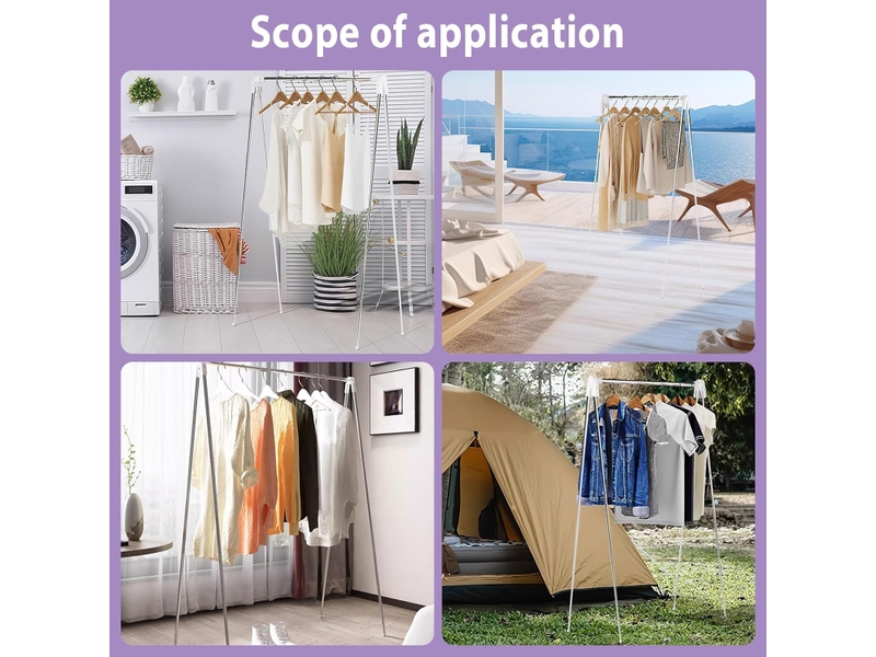  Crochets muraux portant à vêtements portable pliable, télescopique de 36 à 78 cm, avec 2 cintres pliants, réglable, petit séchoir à linge pliable en acier inoxydable, blanc  - Conforama E