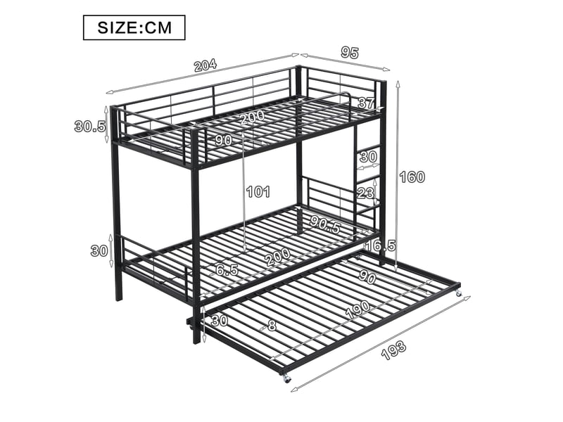  Lit superposé 90x200(90x190)cm coloris noir lit enfant noir - Conforama C