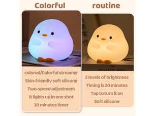 Veilleuse canard en silicone souple, rechargeable usb, jusqu’à 50 h d’autonomie, minuterie