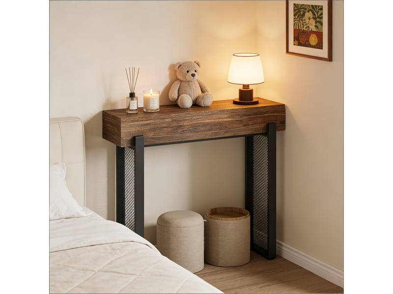  Console avec rangement en mdf et métal marron rustique et noir 105x30x80 cm  - Conforama B