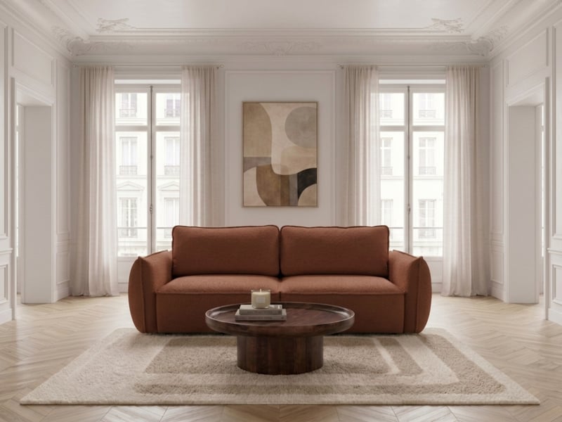  Bobochic canapé droit convertible 3 places esmee tissu chenille orange ESMEE - Conforama B
