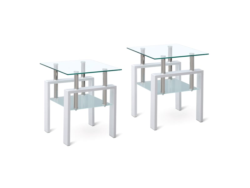  Lot de 2 tables d'appoint 45x45x52 cm 2 niveaux blanc et transparent  - Conforama A