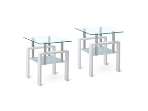 Lot de 2 tables d'appoint 45x45x52 cm 2 niveaux blanc et transparent