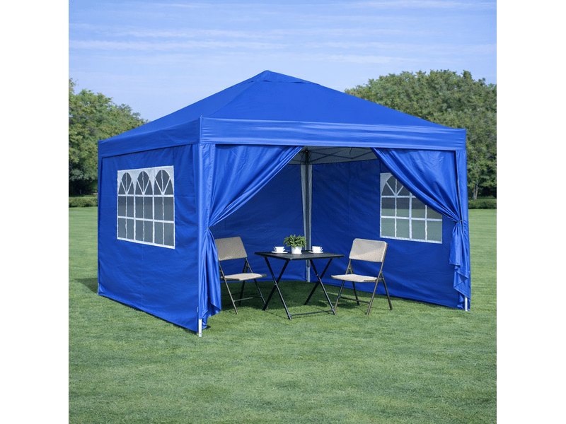  Tonnelle pliante 3 x 3 m bleue, étanche, avec 4 parois, 4 sacs de sable et protection uv 50+, structure acier  - Conforama B