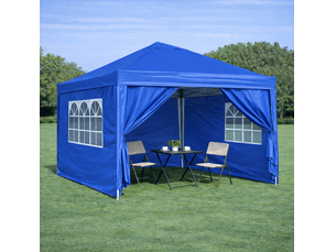 Tonnelle pliante 3 x 3 m bleue, étanche, avec 4 parois, 4 sacs de sable et protection uv 50+, structure acier