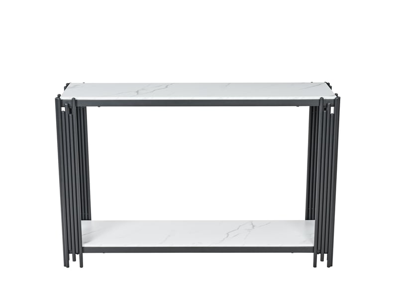  Console d'entrée à 2 niveaux effet marbre blanc et métal noir mat - 123,5 x 33,5 x 80 cm  - Conforama A