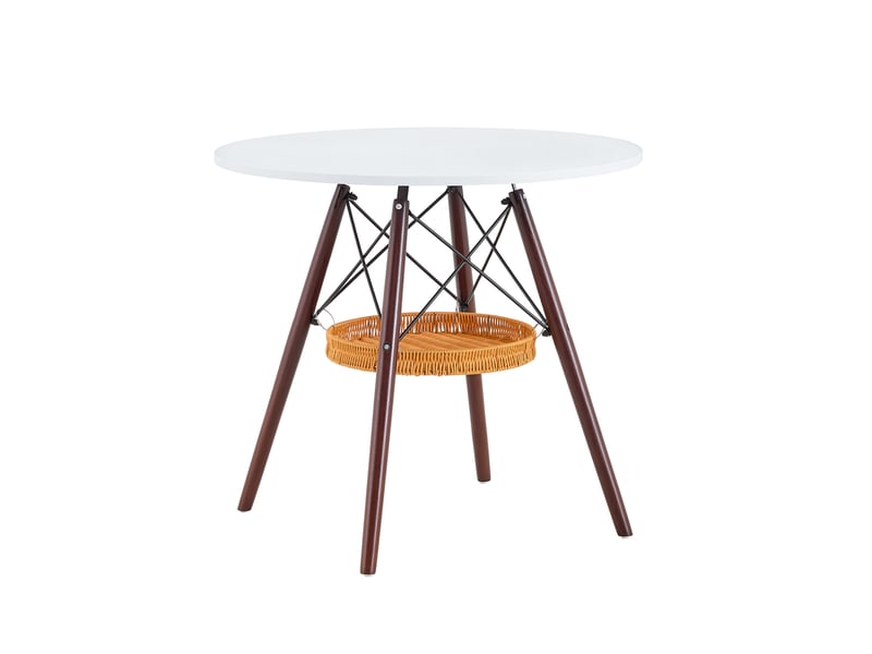 Table à manger ronde, d80 cm, avec panier de espace de rangement suspendu meuble, pratique, mdf et bois, coloris noyer - Conforama A
