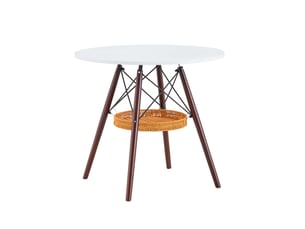 Table à manger ronde, d80 cm, avec panier de espace de rangement suspendu meuble, pratique, mdf et bois, coloris noyer