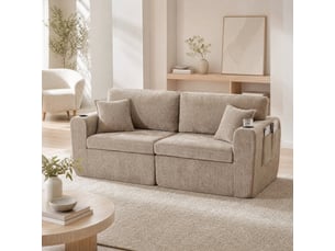 Canapé droit compressé fixe <strong>HAVRYA</strong> <strong></strong> 2 places Tissu marron