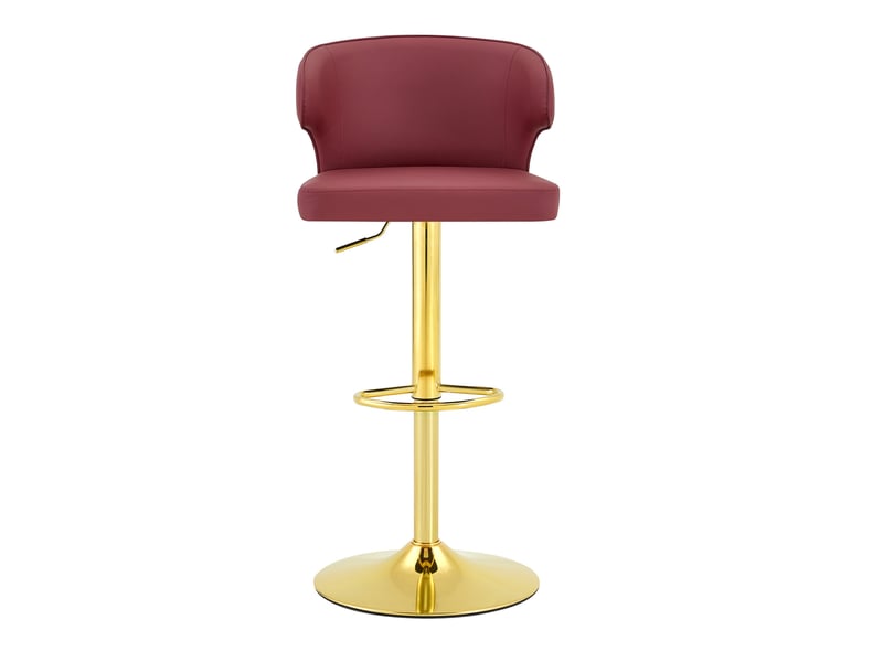  Tabouret de bar pivotant avec dossier ergonomique, hauteur réglable et repose-pieds, en pu rouge  - Conforama A