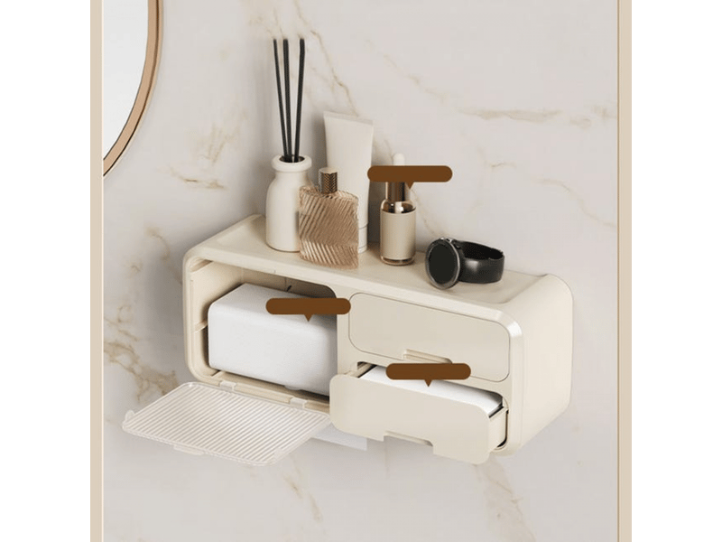  Porte-papier hygiénique étanche pour salle de bain, boîte de rangement murale sans perçage pour papier hygiénique, beige  - Conforama C