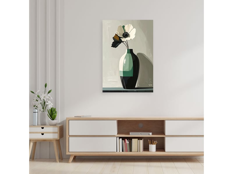 Tableau moderne, fleur blanche dans un vase en verre vert 80x120 1328138159 - Conforama B