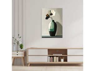 Tableau moderne, fleur blanche dans un vase en verre vert 80x120