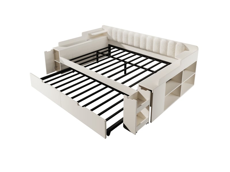  Lit gigogne 140x190 cm avec charge usb, rangements et dossier bouclé Fay Lum - Conforama W
