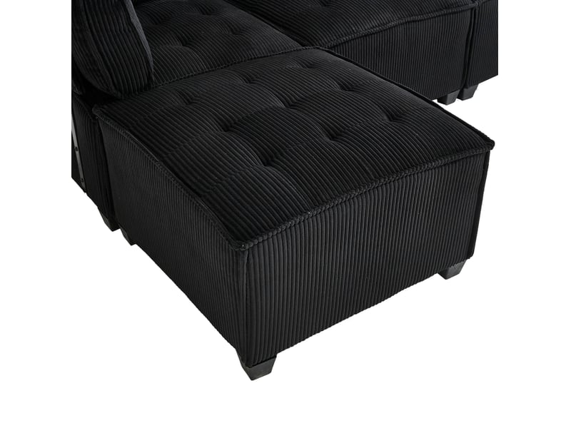 Canapé d'angle 6 pl 308x154x82cm, canapé convertible avec poches de rangement, accoudoir, velours+mousse, noir - Conforama R