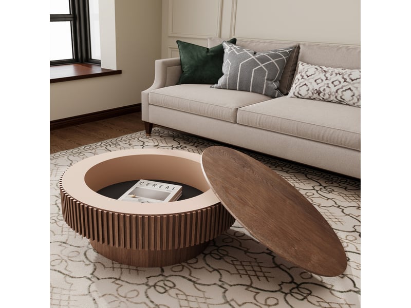  Table basse ronde 75x75x35 cm avec rangement mdf noyer  - Conforama C