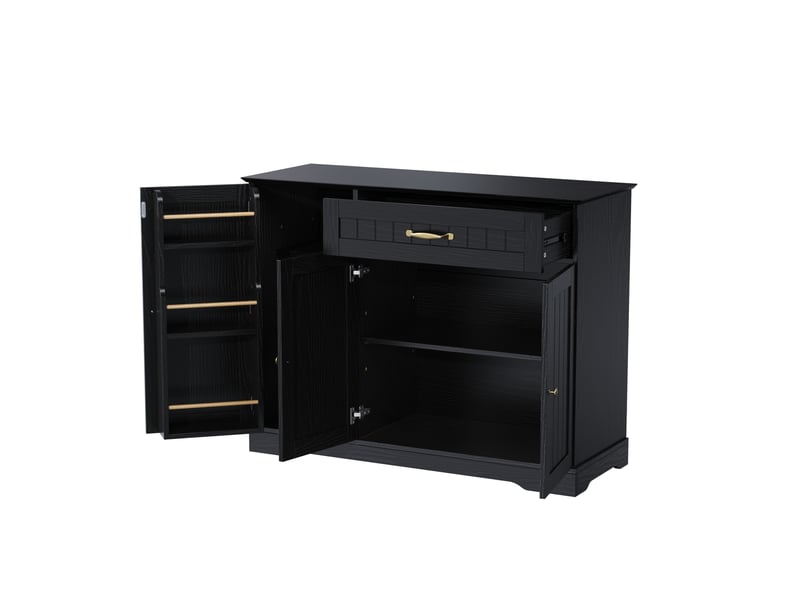 Buffet meuble de rangement 107x40x84 cm avec 3 portes 1 tiroir, mdf noir, socle courbé, style minimaliste moderne  - Conforama A