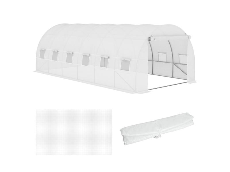  Bâche de rechange pour serre tunnel 600 x 300 x 200 cm avec 12 fenêtres, blanche  - Conforama B