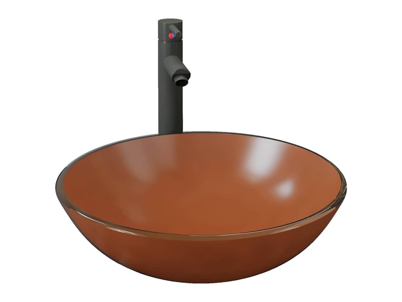  Lavabo de bain, vasque à poser avec robinet et drain à poussoir verre trempé cf65656  - Conforama A
