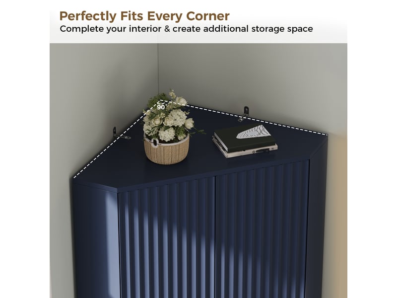Meuble d'angle avec 4 portes et étagères réglables, rangement fermé pour cuisine et salon, en mdf, 60×60×172 cm, bleu - Conforama E