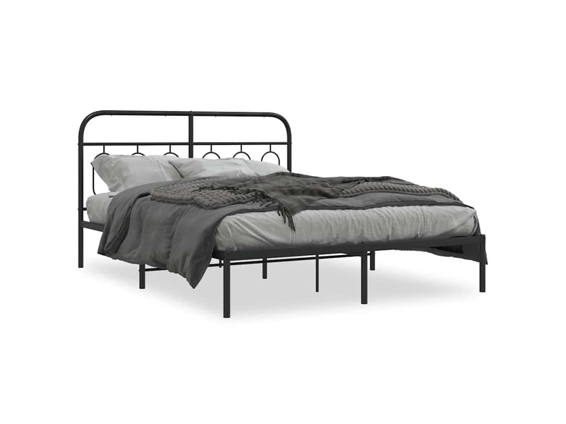  Lit double- lit adulte -  cadre de lit métal sans matelas avec tête de lit noir 135x190cm  - Conforama A